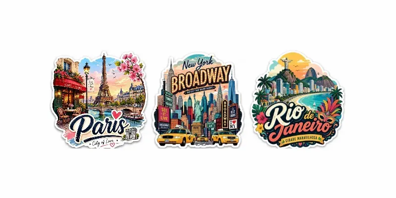 Travel City Sticker Illustrations generated by undefined