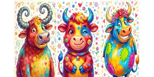 Shiny Cute Bulls Illustrations generated by gemini-image