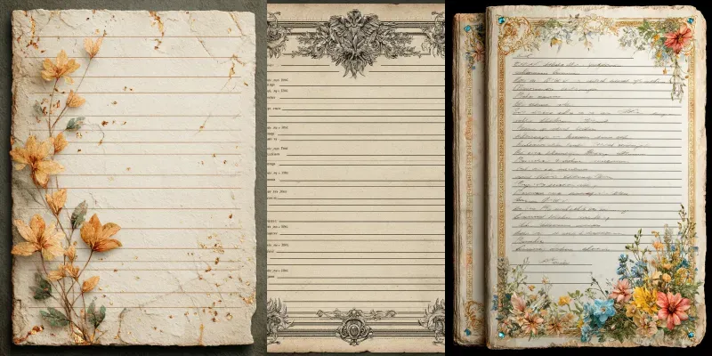 Crystal Corners Vintage Notebook Pages generated by undefined
