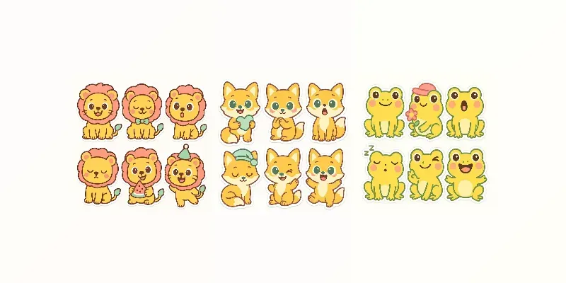 Six Cute Sticker Designs Expressive Sets generated by undefined