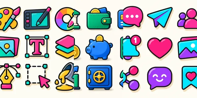 Chunky Neopop App Ui Icon Grid Kit