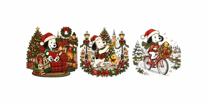 Cute Christmas Beagle Cartoon Cliparts