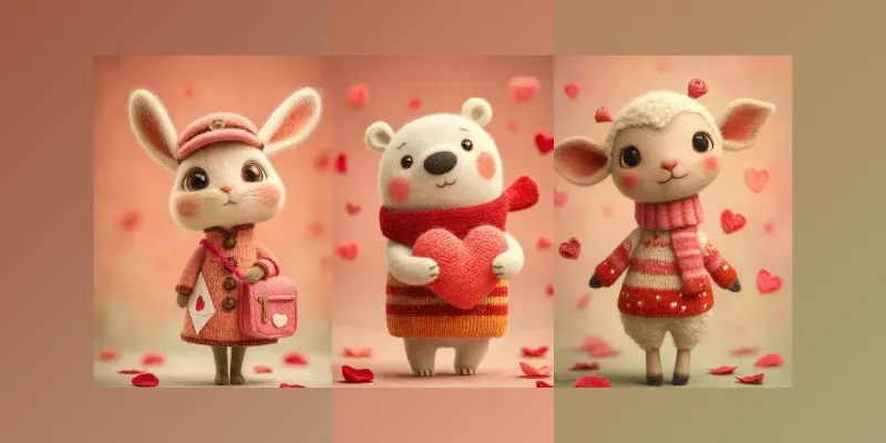 Wool Felt Valentine Animals Clipart generated by undefined