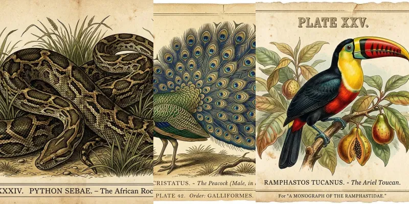 Stylized Vintage Exotic Animal Illustrations
