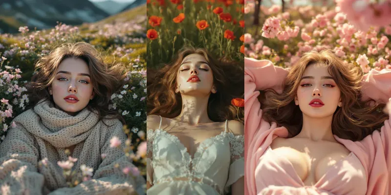 Beautiful Women Lying Among Flowers generated by undefined