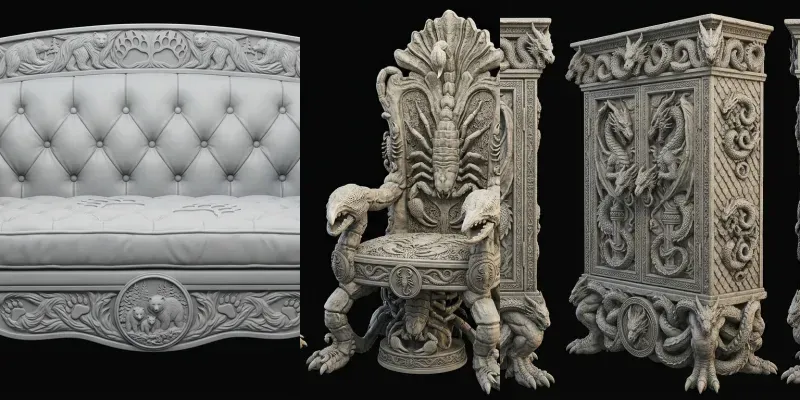3D Relief Creature Furniture Models