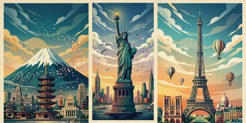 Midcentury Travel Poster Art Assets generated by gemini-image