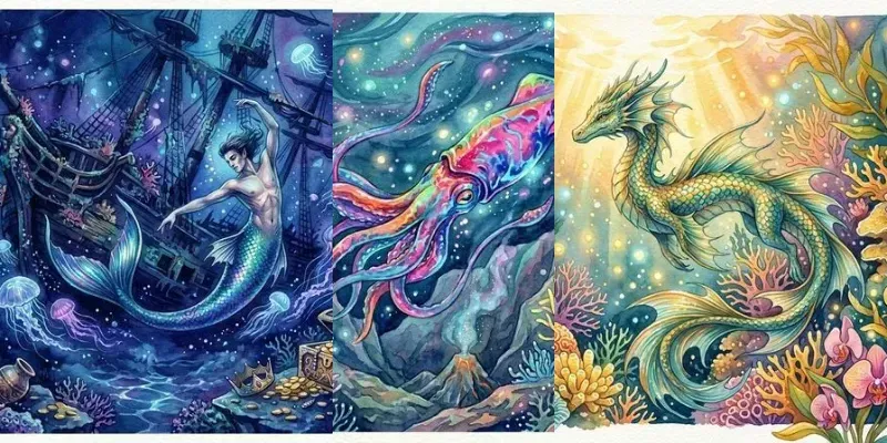 Watercolor Ocean Fantasy Art generated by undefined