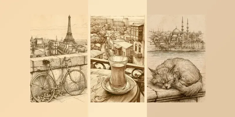 Vintage Ink Travel Sketch Posters