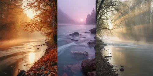 Misty Morning River Photos generated by leonardo