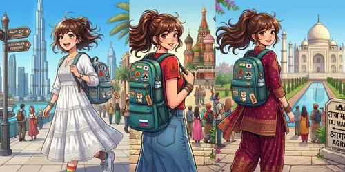 Anime Girls Exploring Global Destinations generated by gemini-image