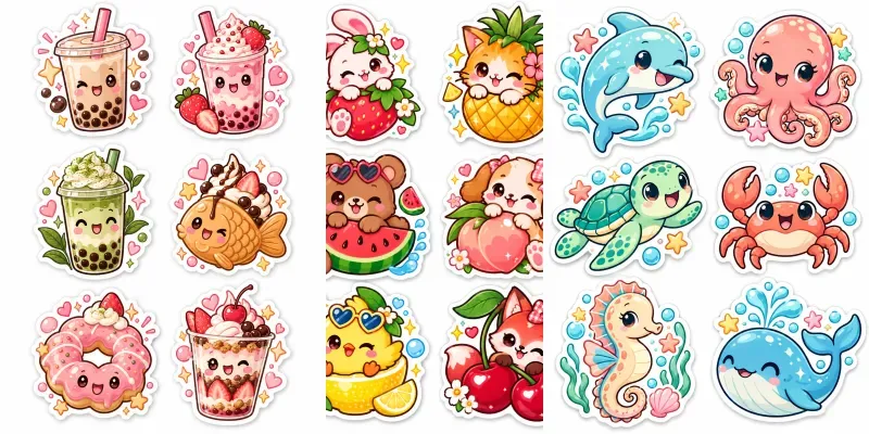 Retro Kawaii Vinyl Sticker Pack Sheet