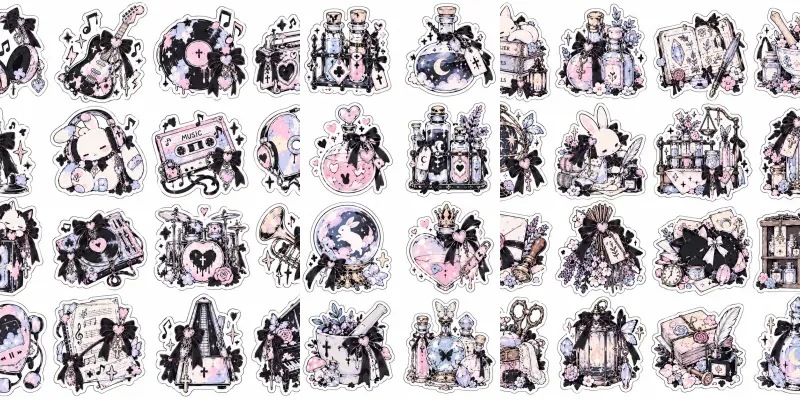 Kawaii Pastel Goth Sticker Sheets