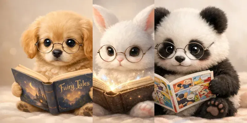 Cute Animals Reading Books generated by undefined