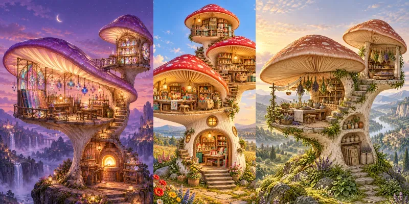 Whimsical Mushroom Workshop Art