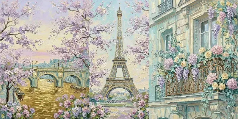 Romantic Paris Gold Impasto Landscapes generated by undefined