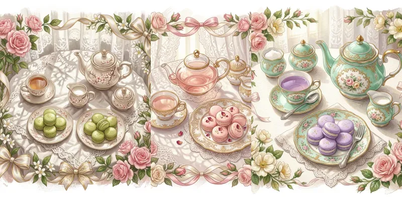 Coquette Tea Set Macaron Clipart