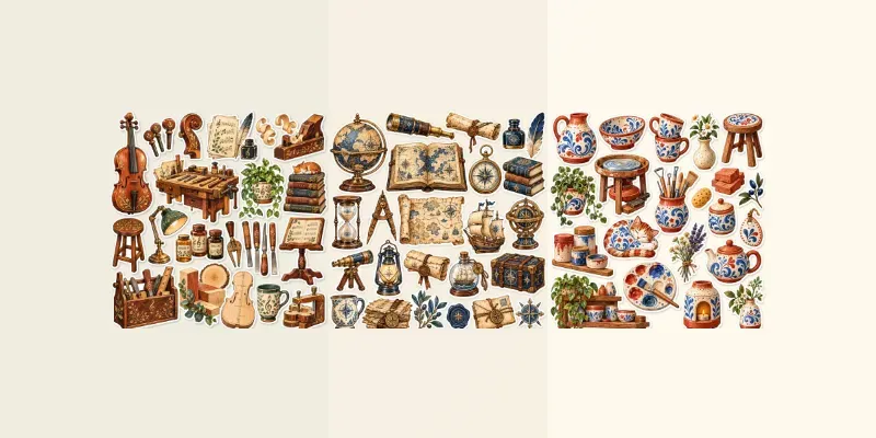Rustic Folkart Thematic Sticker Sets