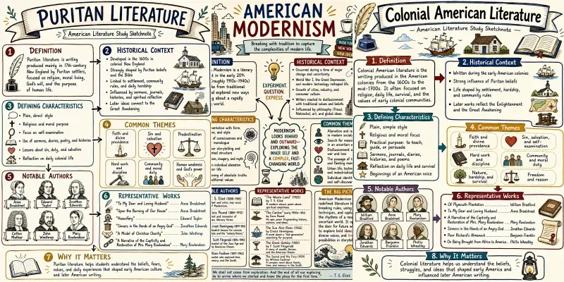 American Literary Movements Sketchnotes generated by undefined