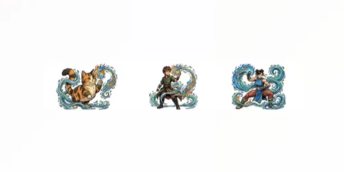 Elemental Fluid Trails Of Characters generated by gemini-image