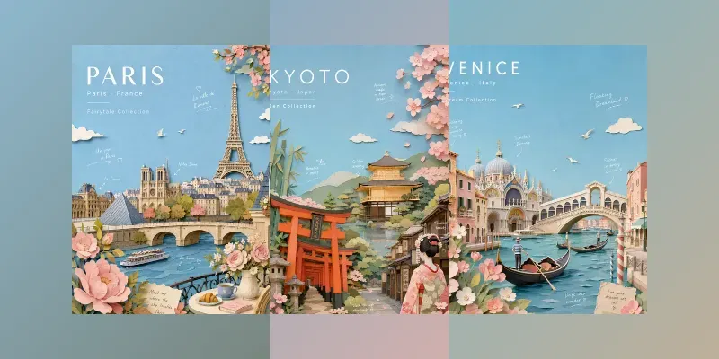 3D Paper Collage Travel Posters generated by undefined