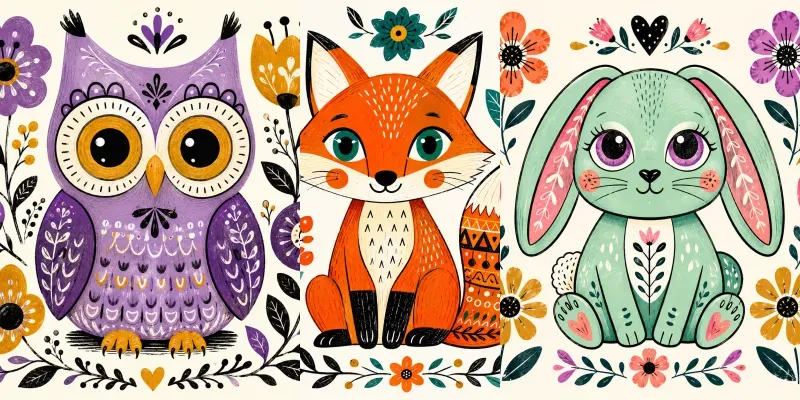 Whimsical Folk Animal Characters generated by undefined