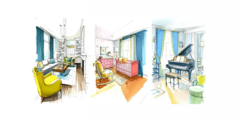 Elegant Interior Design Sketches generated by undefined