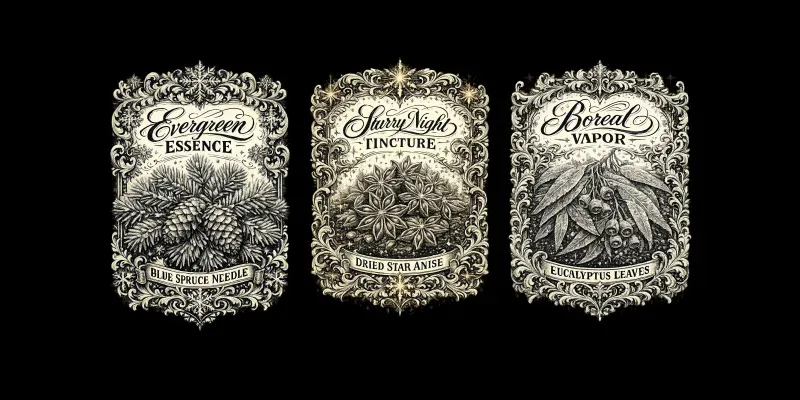 Antique Winter Apothecary Label Designs generated by undefined