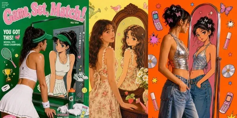 Mixed Media Y2k Anime Mirror Portraits generated by undefined