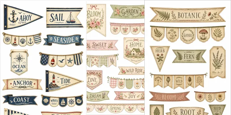 Junk Journal Banner Bunting Sheets generated by undefined