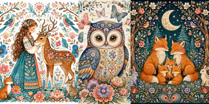 Whimsical Folk Art Fantasy Animals generated by undefined