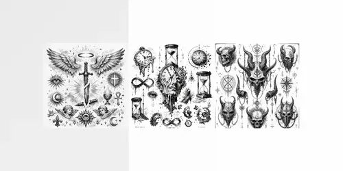 Dark Symbolic Tattoo Flash Sheets generated by chatgpt-image