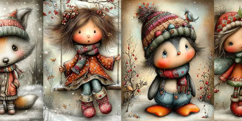 Whimsical Christmas Characters Ephemera generated by undefined