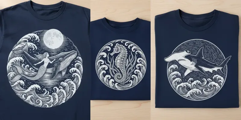 Handdrawn Marine Art Tshirt Collections generated by undefined