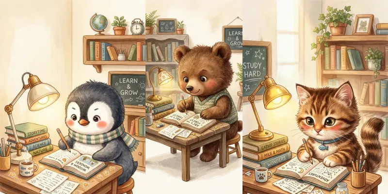 Cute Study Animals Illustrations generated by undefined