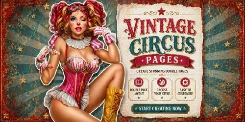 Vintage Circus Girl Double Pages generated by midjourney