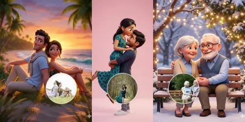 3D Valentine Couple Toon Caricatures generated by gemini-image