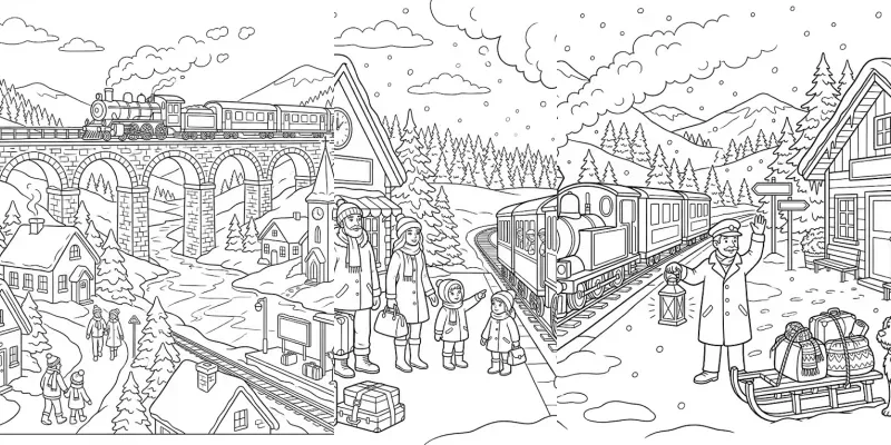 Snowy Winter Railway Coloring Pages