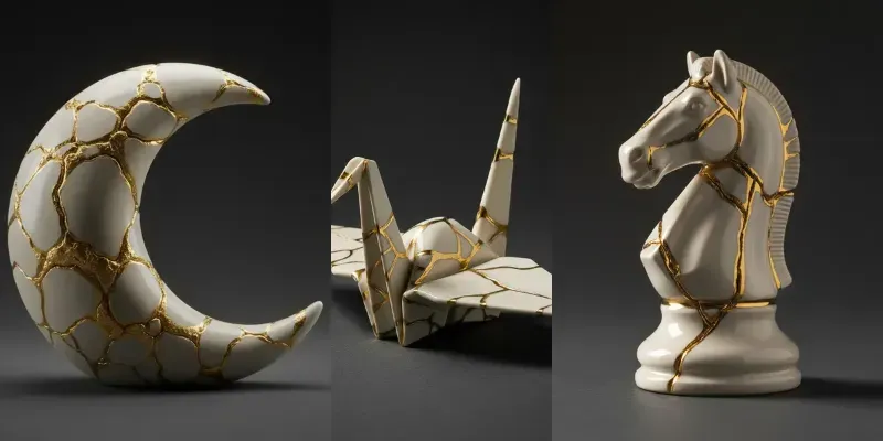 Kintsugi Gold Porcelain Heart Art generated by undefined