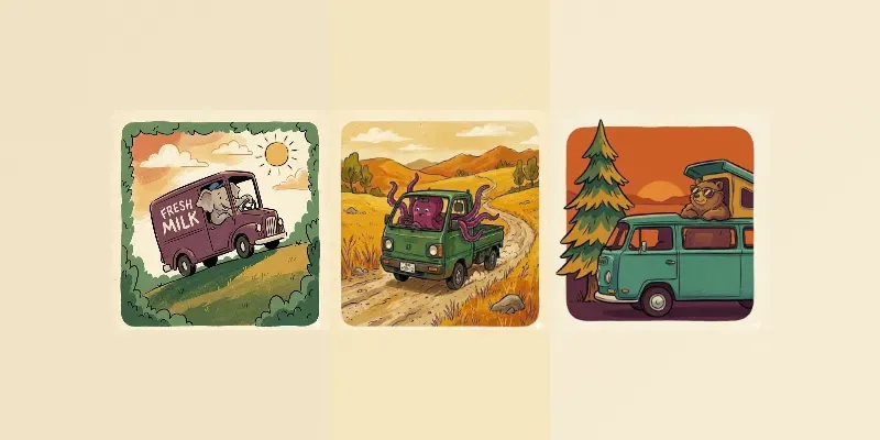 Retro Ink Gouache Animal Vehicle Art generated by undefined