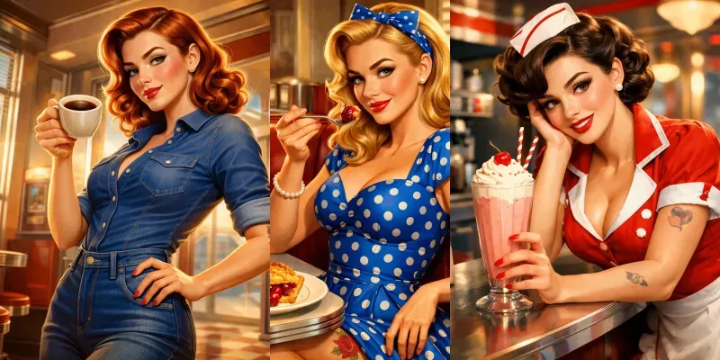 Retro Pinup Diner Girl Illustrations generated by undefined