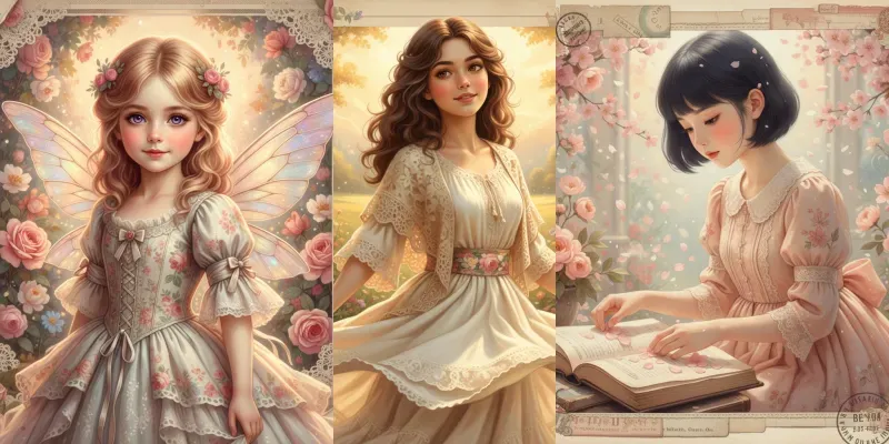 Vintage Fairytale Girls Journal Collages generated by undefined