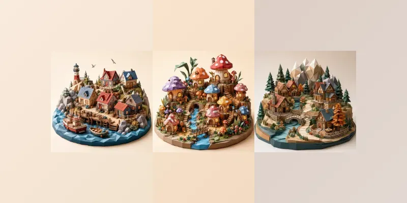 Cozy Low Poly Papercraft Villages generated by undefined