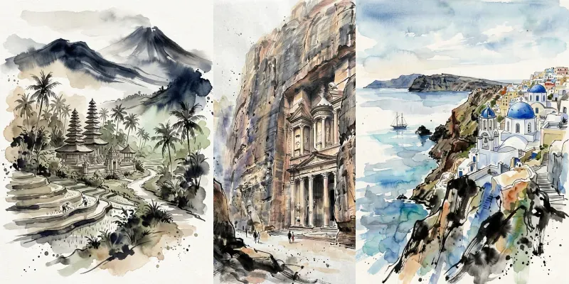 Japanese Ink Wash Travel Posters generated by undefined