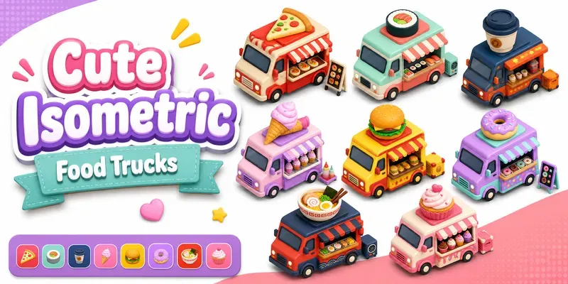 Cute Isometric Food Trucks generated by undefined