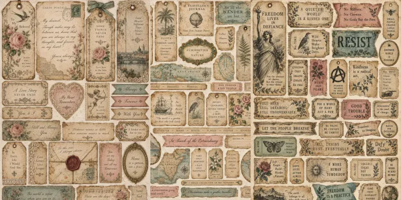 Vintage Junk Journal Sentiment Labels generated by undefined