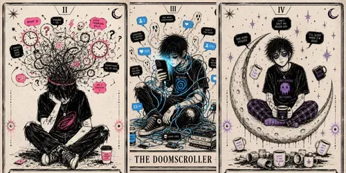 Indie Zine Modern Anxiety Tarot Cards generated by chatgpt-image