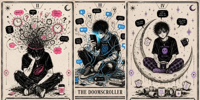 Indie Zine Modern Anxiety Tarot Cards generated by undefined