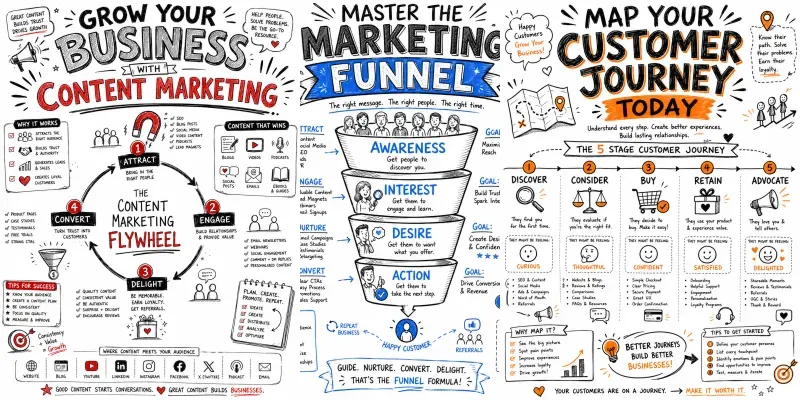 Marketing Funnel Visual Maps Sketchnotes generated by undefined