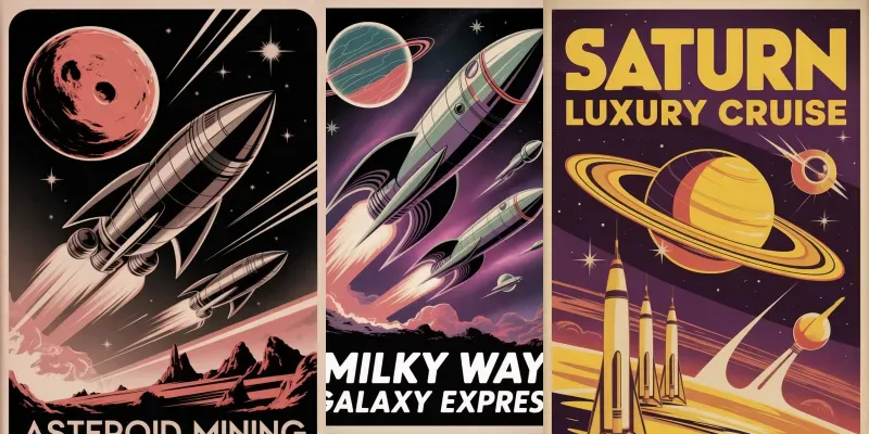 Retro Futurism Space Travel Posters generated by undefined